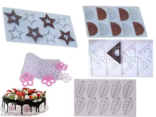 MoldBerry Silicone Garnish Mould 3 Different Shape Combo Pattern Garnishing Sheet for Cake Decoration Chocolate Fondant, Cupcake, Muffin, Panna Cotta, Pudding Jelly Baking Mould (Random Design)