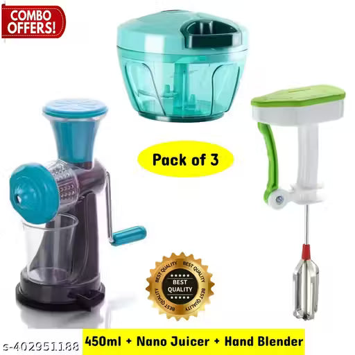 Vishwas Combo of 450ml Vegetable And Fruit Chopper | Manual Hand Juicer for Fruits and Vegetables with Steel Handle | Powers Free Non-Electric Manual Hand Blender Beater High Speed Operation (Pack Of 3, Multicolor).