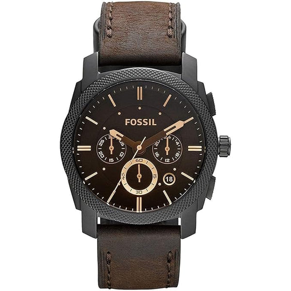 Fossil Machine Chronograph Black Dial Brown Strap Men's Watch FS4656