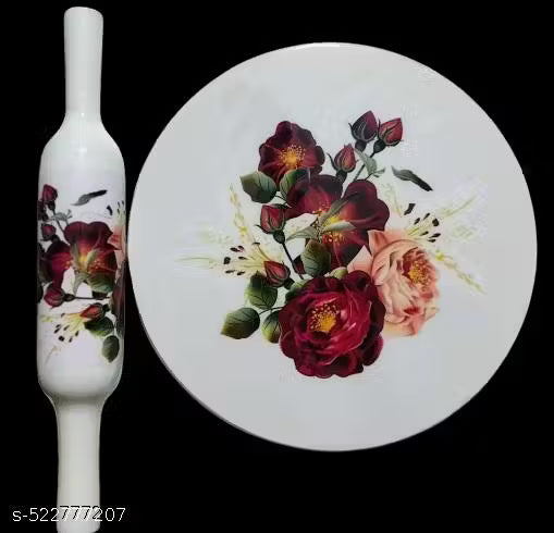 ELITEKITCH printed marble chakla with wooden belan,Chakla Belan Set Marble Chakla Belan Wooden Chakla Belan Granite Chakla Belan Roti Maker Set Rolling Board with Belan Roti Rolling Set Marble Rolling Board