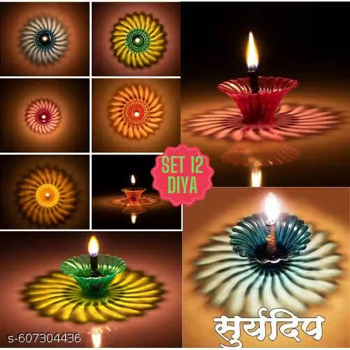 Combo offer 12 PCS set Reflection Diya/diya/Colorful Decorative Flower-Shaped Tealight Diyas | Festive Lighting for Diwali, Weddings, Pooja, Home Decor & Celebrations Set/WATER DIYA/3D DIYA