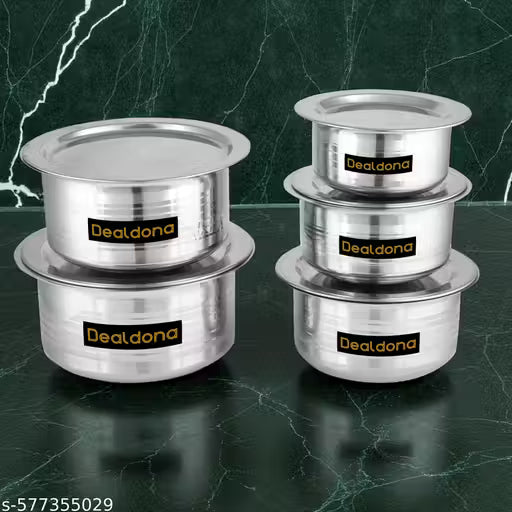 Stainless Steel Patila Set With Lid Flat Bottom Induction & Gas Stove Friendly Tope / Patila / Cookware Set (5 Pieces, 2000ml,1500ml,1000ml,750ml,500ml)