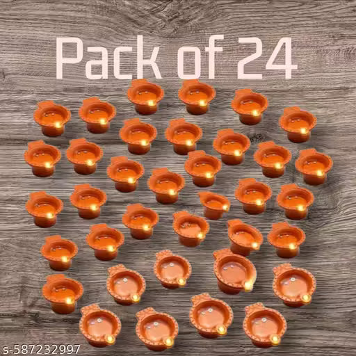 Plastic Water Sensor LED Diyas with Water sensing technology, E-Diya, Warm Orange Yellow Ambient Lights (Pack of 24)