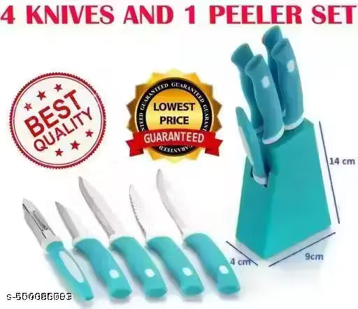 Stainless Steel Knife Set with Stand|Knife Set for Kitchen , Knife , Peeler , Knife Holder for Kitchen with Knife 5-Pieces Knife Stand (Plastic) + 4 Knife + 1 Peeler