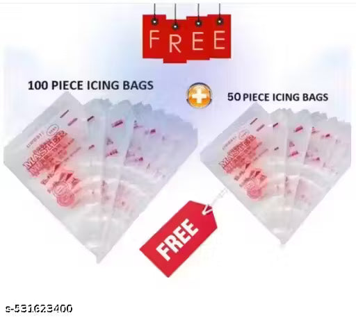 Free Krishna ( Pack of 100+50 Pieces ) Icing Piping Bags for Cake Decoration Transparent (Small)