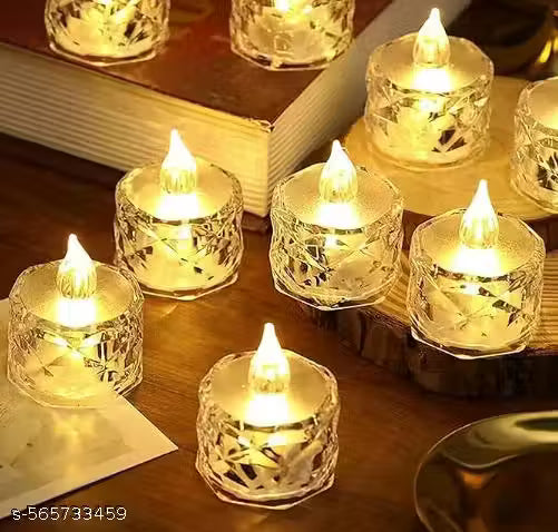 6 Pcs LED Candles for Home Decoration - Electric Flameless & Smokeless LED Diya Lights, Crystal Candle for Home Decor, Diwali Festivals Decoration, Christmas,New Year, Festive