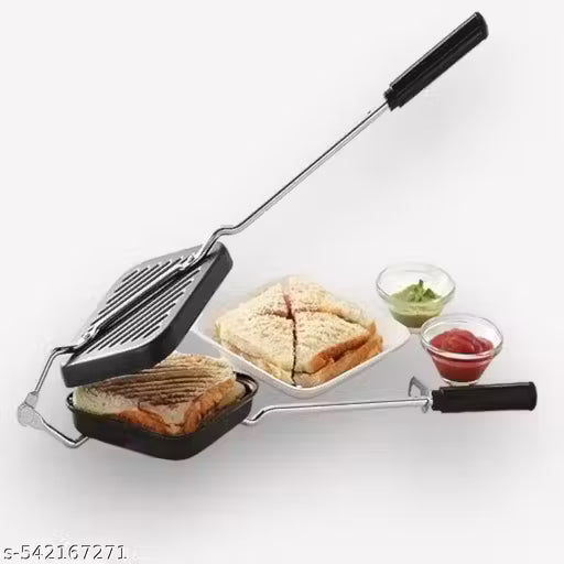 Non-Stick Grill Sandwich Toaster for Gas Stove | Aluminium Body | Heat-Resistant Handle | Flame-Proof Sandwich Maker – Black