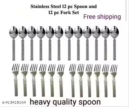 PURE STAINLESS STEEL SPOON AND FORK PACK OF 24 PCS 12 PCS SPOON AND 12 PCS FORK COMBO PACK