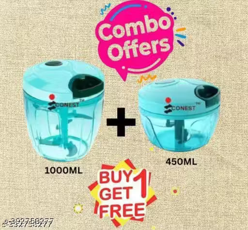 450ML + 900ML Combo of Standard Handy Pro Chopper (900 ml) and Compact Chopper Cutter Mixer (450 ml) with Stainless Steel Blades and Whisker Blade for effortlessly Chopping Vegetables Fruits for Your Kitchen (Value Pack) (PACK OF 2).