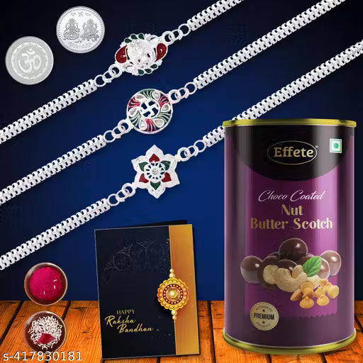 Effete Rakhi "Combo pack" for Brother with Chocolate Almond (96-GM),Rakhi with Gift|Rakhi Gift set | Designer Rakhi | Rakhi for Brother/Sister |K3_A31+A32+A33_BS