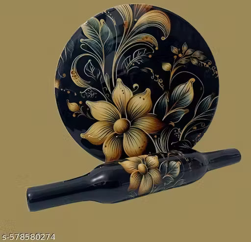 Marble Roti Maker with wooden belan enamel print white marble chakla