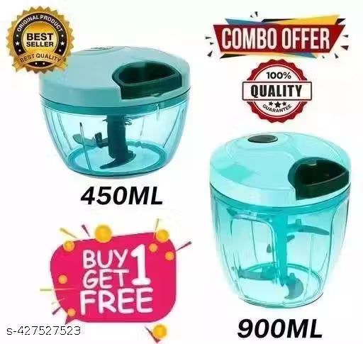 "Chopper Combo" Of 450ML + 900ML Vegetable Chopper, Mixer Cutter, Vegetable Cutter, Chopper for Cut Onion, Salad, Tomato, Potato (Green, Pack Of 2)