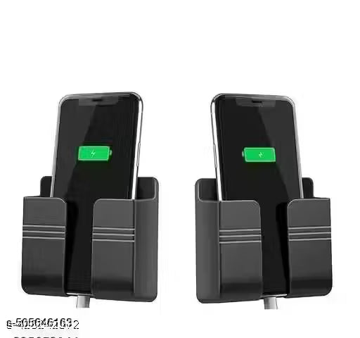 Wall Mounted Mobile Holder Storage Case for Remote, Wall Mounted Mobile Stand/Multi Purpose Stand with Hole for Phone Charging (BLACK)PACK OF 2