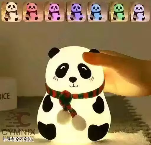 Panda Night Light for Kids- Rechargeable Silicone LED Lamp, 7-Color Changing, Perfect Room Decor & Gift for Toddler, Children, Teens- Cute Valentine's Day Present (Close Eye), Sandal