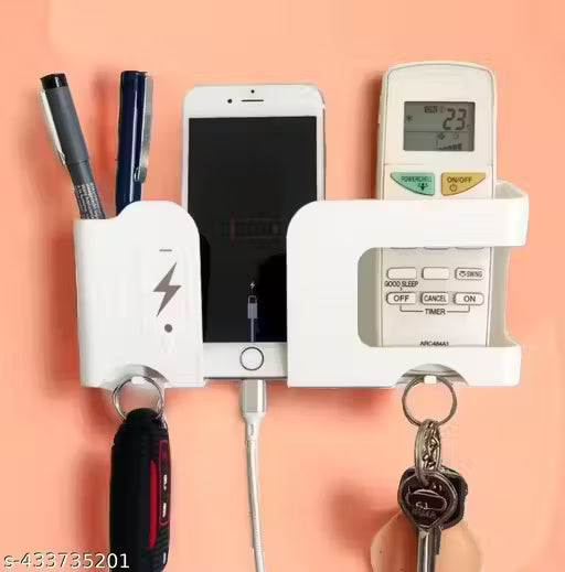 Wall Mount Mobile Holder | Plastic Storage Case for Ac/Tv Remotes | Multi-Purpose Wall Phone Stand for Charging | Remote Wall Organiser | Smart Stand Wall Gadget (MULTICOLOR/PACK OF 1)