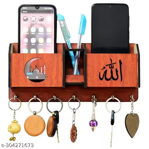 Shivmaan Art Allah with double mobile stand and pen holder 2 Box Wood Key Holder