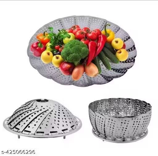Adjustable Vegetable Steamer Basket/Tray | Collapsible Stainless Steel Instant Pot/Pressure Cooker | Foldable Pan for Steaming/Boiling Stainless Steel Steamer