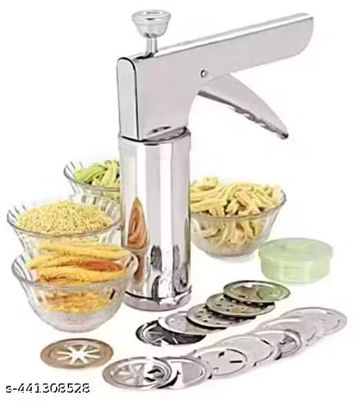CAPTIP Stainless Steel Kitchen Press with 15 Different Types of Jalies, Murukku Maker/Bhujiya Maker/Noodles/Cookies/Namkeen/Chakali Maker/Sev Maker/Farsan Maker/Gathiya Maker (Silver)
