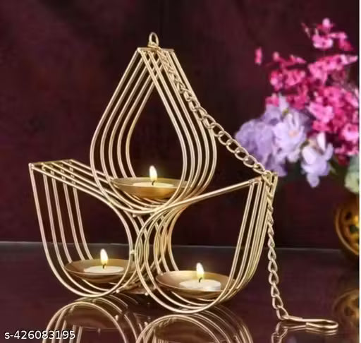 Golden Metal Tea Light Candle Holder | Decorative Diya Stand for Home & Festival Decoration