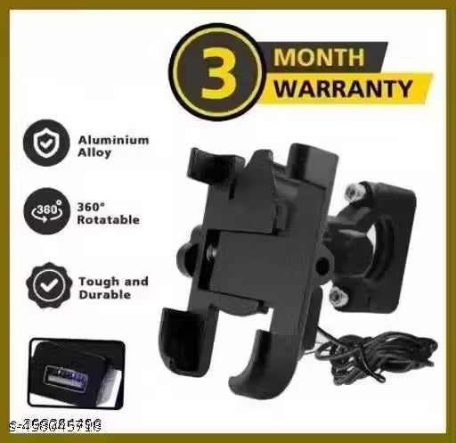 C1 Universal Mobile Stand for Bicycle, Motorcycle, Scooty Holder with USB Charger Bike Mobile Holder (Black)