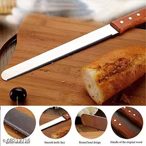 AL ATASH 14 Inch Bread Knife | Wide Teeth Wooden Handle | Stainless Steel Cake Slicer Multi-Purpose | for Cutting Crusty Breads | Dining and Vegetable Chopping - Pack of 1