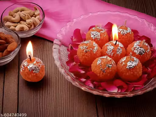 Adcom Crafts Planet Decorative Laddu Candle Mogra Fragrance, Pack of 8, Perfect for Gifting and Festivals