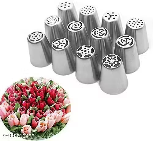 Naama 12Pcs Russian Nozzles Set | Stainless Steel Reusable Decorating Nozzles Set | Russian Ruffle Skirt Icing Piping Tips | Cake Decorating Tool