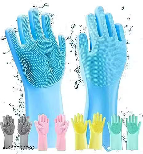 Gloves Magic Silico Dish Washing Gloves, Silico Cleaning Gloves, Silico Hand Gloves for Kitchen Dishwashing and Pet Grooming, Great for Washing Dish, Car, Bathroom (Multicolour, Pack of 1) ( 1 PAIR)