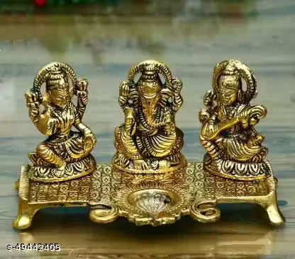 Laxmi Ganesh Sarawati Choki with 1 Diya set For Vastu,Home,Temple, Office, Gifting and Purpose Luck and Happiness Metal Size L-B-H-18x10x10 cm