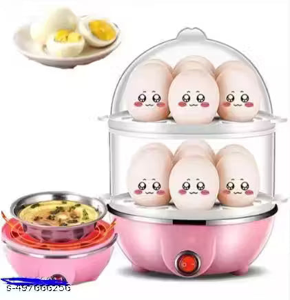 Egg Boiler With Automatic Off & Double Layer Electric Egg Maker For Boiling, Cooking And Frying The Eggs | Egg Boiler / Egg Poacher Machine / 14 Egg Cooker / Egg Steamer / Omelet Bowl With Tray