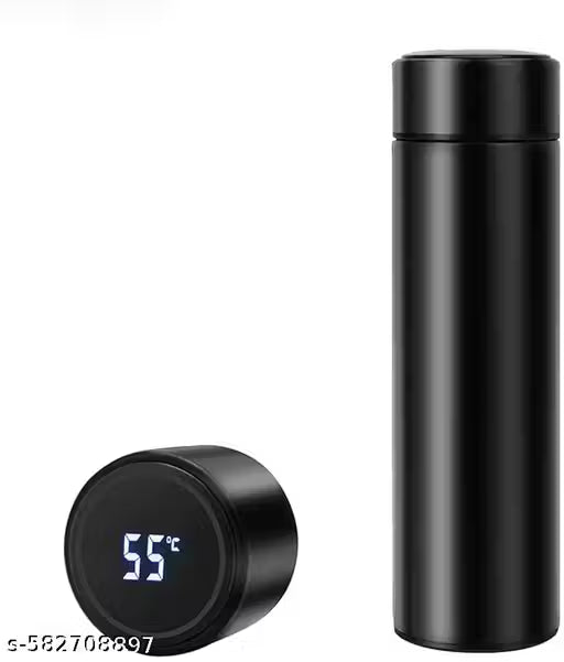 Temperature Display Water Bottle Double Wall Vacuum Insulated Stainless Steel Vacuum Drink Flasks Smart Water Cup for Travel for Hot and Cold Drinks (Black, 500ml)