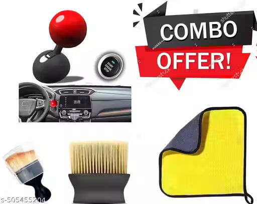 ( PACK OF 4 ) Car Push to Start Button Rocker & Car Interior Cleaning Brush Combo & Car Accessices Cleaning Microfiber Towel