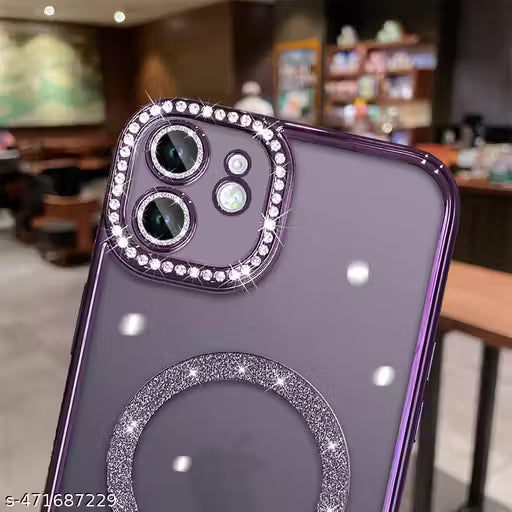 Clickfleek Back Case For Apple iPhone 12 | Luxury Bling Diamond Rhinestones Cover with Magsafe | Camera Lens Protection Back Cover Compatible For Apple iPhone 12 (Purple)