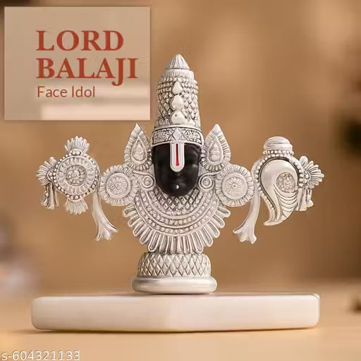 Lord Balaji Face Idol | 4 Inch Silver Venkateswara Face Murti | Home Temple diwali Decor | Spiritual gift Table Showpiece for Car Dashboard statue