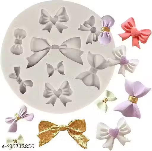 Skytail 8 Cavity Bow Silicone Mold Cute Bow Ribbon Bowknot Fondant Mold for Chocolate Cake Decoration Cupcake Topper Sugarcraft Gumpaste Jelly Ice Cube Polymer Clay Crafts Soap Resin Wax Melts Mold