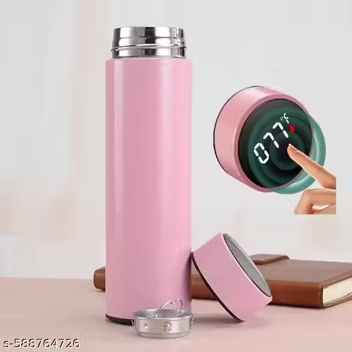 Pink Smart Water Bottle with LED Temperature Display | 500ml Hot & Cold Flask | Stainless Steel Thermos | Travel Bottle for Office, Gym, School