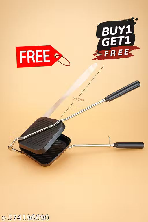 Non-Stick Grill Sandwich Toaster for Gas Stove | Aluminium Body | Heat-Resistant Handle | Flame-Proof Sandwich Maker – Black
