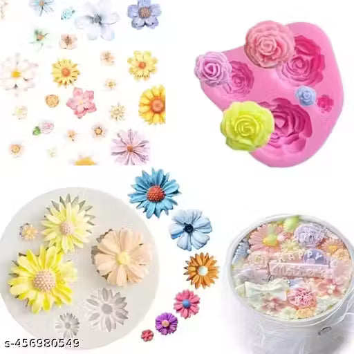 LEGACYCART 2Pcs Flower Fondant Cake Mold Daisy Flower,Rose Flower,Small Flower for Chocolate Fondant Polymer Clay Soap