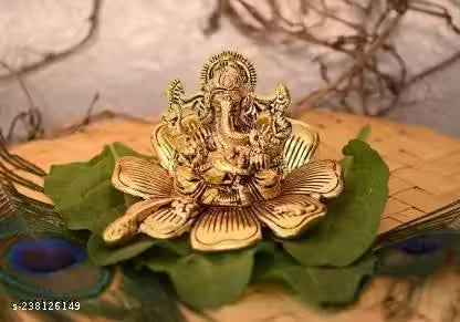 Ganesh Sitting On Gudhal Flower Decorative Showpiece - 13 cm (Metal, Gold)