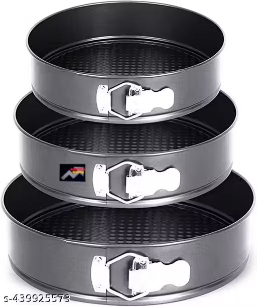 Aashita Shoppe Round Cake Mould Set of 3pcs, Non Sticky, Removable Base, Made of Aluminium, Side Locks