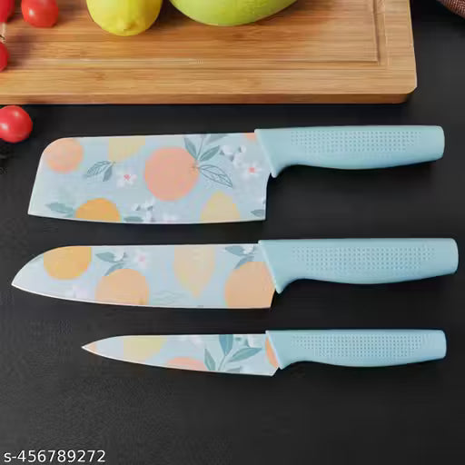 Kitchen Knife Stainless Steel 3 Pieces Professional Knife Set with Color Printing and Non-Slip Handle (3 PCS Multi Color)