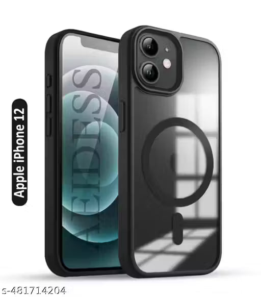 iPhone 12 (6.1 inch) | Mag-Safe Wireless Charging | Designed with Magnetic Lock Shockproof Phone Bumper Transparent Back Case Cover (Black) Cover