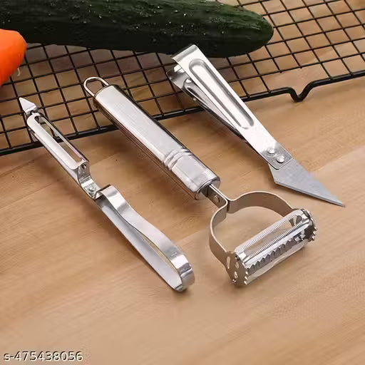 OXMEZA 3 in 1 Kitchen Vegetable and Fruit Peeler, Stainless Steel, Multifunctional Fruit Peelers with 3 Blades Stainless Potato Peeler Stainless Steel Shredder Slicer for Cabbage, Apple, Carrot (3 Pcs Set)