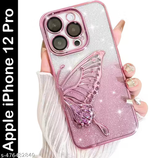 Clickfleek Designed For Apple iPhone 12 Pro Cover With Glitter Cute Butterfly Electroplating Design Back Cover Case For Women Teen Girls