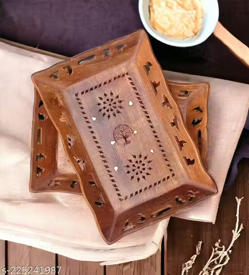 Wooden Beautiful And Useful Tray / Serving Tray / Fancy Serving Tray.2Piece