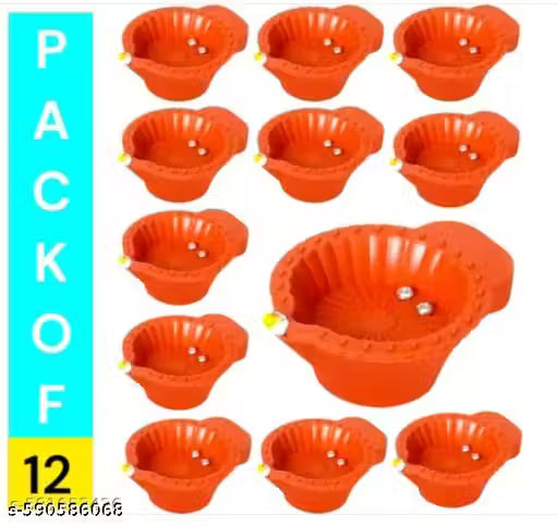 Water Sensor Led Diyas pack of 12 Candle With Water Sensing Technology E-Diya, Warm Orange Ambient Lights, Battery Operated Led Candles For Home Decor, Festivals Decoration - Plastic