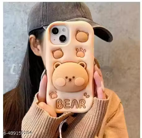 Elevate 3D Cute Cartoon Design with Precise Camera Cuts and shockproof Back Case Cover Compatible for i-Phone 14 - Bear