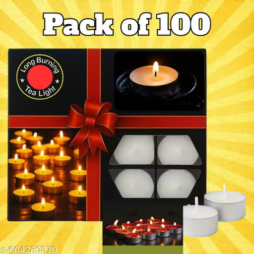 100 Long-Burning Tealights – Unscented, 100% Pure Wax, Ideal for Every Occasion, Long Burn Time Unscented Tealight Candles 100-Pack for Elegant Lighting, Tealight Candles for Diwali, Christmas & New Year – Magical Lighting for All