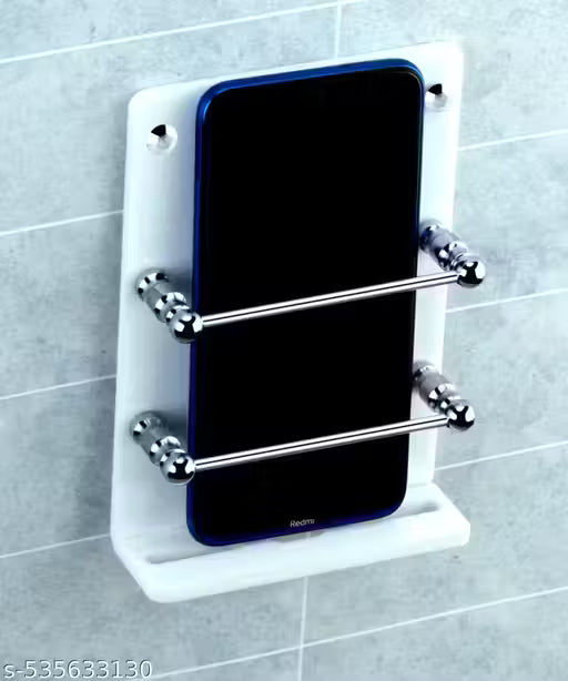 Adiel Acrylic Single Mobile Stand with Charging Holder Wall Mounted AC Remote Holder TV Remote Stand (1 Pcs, Colour - White)