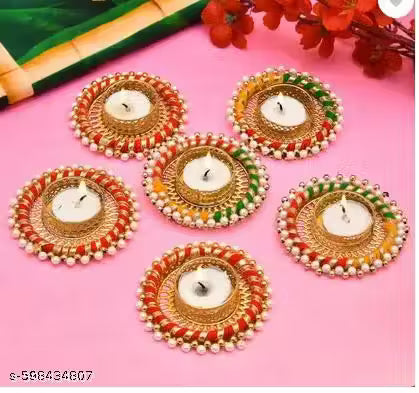 Diyas Deepak Candles Tealight Holder Diwali Diyas For Home Decoration Candle (Multicolor, Pack of 6)